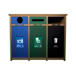 Aura Triple Recycling Station | Circle-Slot-Full | Cedar-Blue-Green-Black