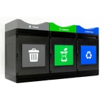 Avante Triple Station: 165 Gal Waste, Recycling & Compost Bins with Standard Lids