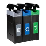 Avante Triple Station: 90 Gal Waste, Recycling & Compost Bins with Narrow Canopy Lids