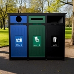 Aura Triple Recycling Station | Circle-Slot-Full | Black-Grey-Blue-Green
