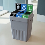 FlexE Triple 50 Gallon Recycling Bin with Sign