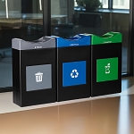 Avante Triple Station: 90 Gal Waste, Recycling, & Compost Bins with Shallow Lids