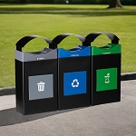 Avante Triple Station: 90 Gal Waste, Recycling & Compost Bins with Shallow Canopy Lids