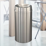 New Yorker Waste Receptacle with Tip Action Top in Satin Aluminum- 16 Gallon