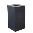 A powder-coated perforated waste container for indoor spaces 