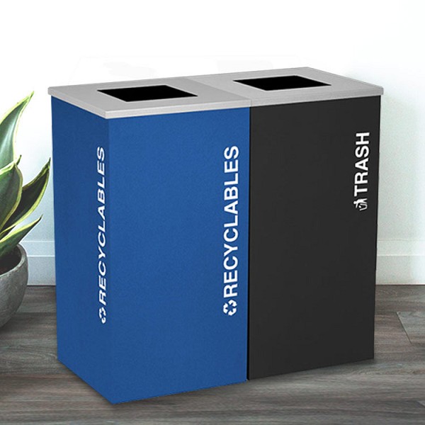 Comes as shown: 'Recyclables' in blue<br>and 'Trash' in black 